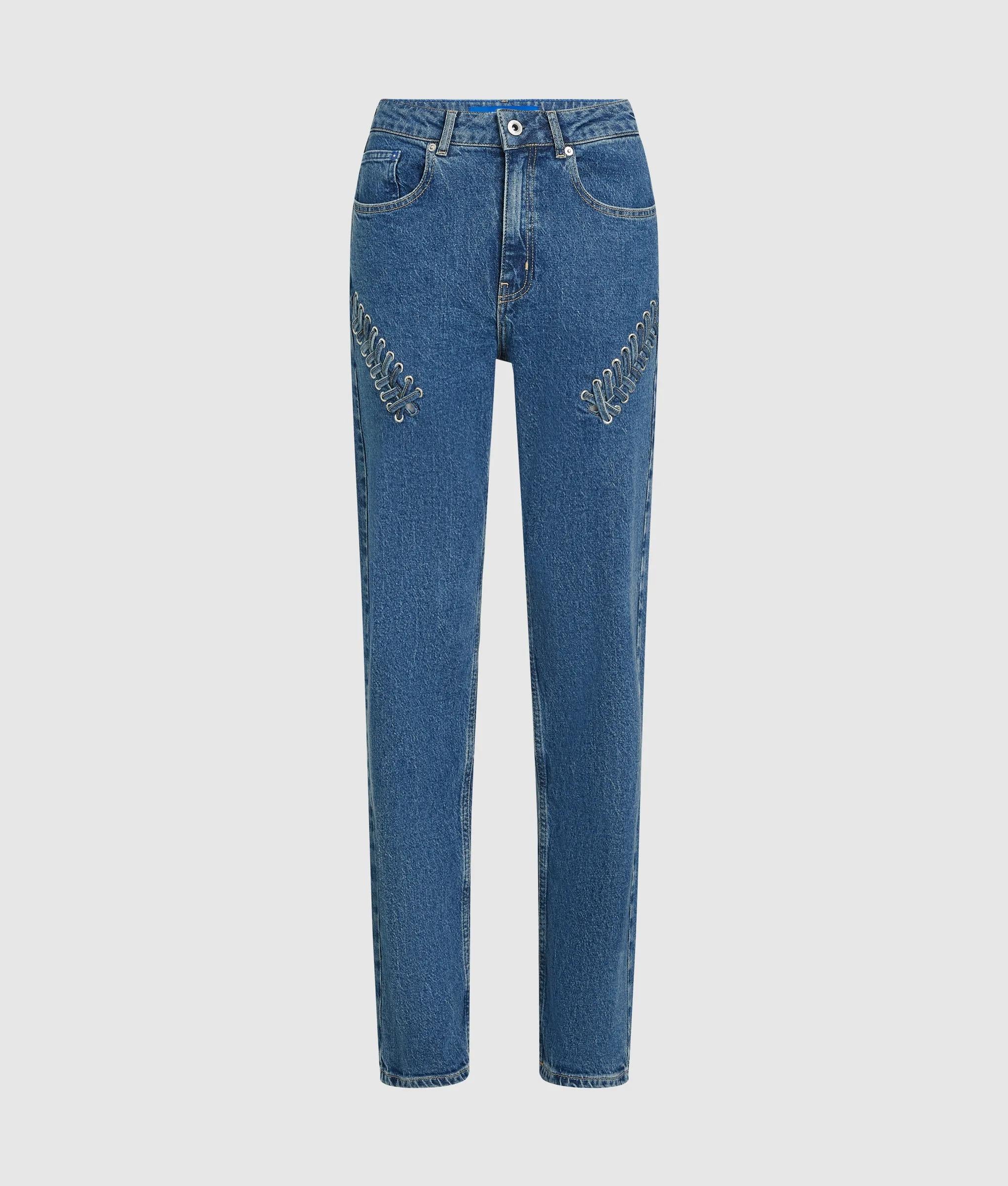 Rechte jeans met hoge taille en stropdasdetail