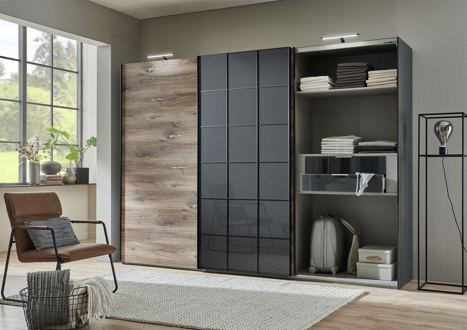Schubkasteneinsatz Linegrey/Glas schwarz für Fachbreite 100 cm