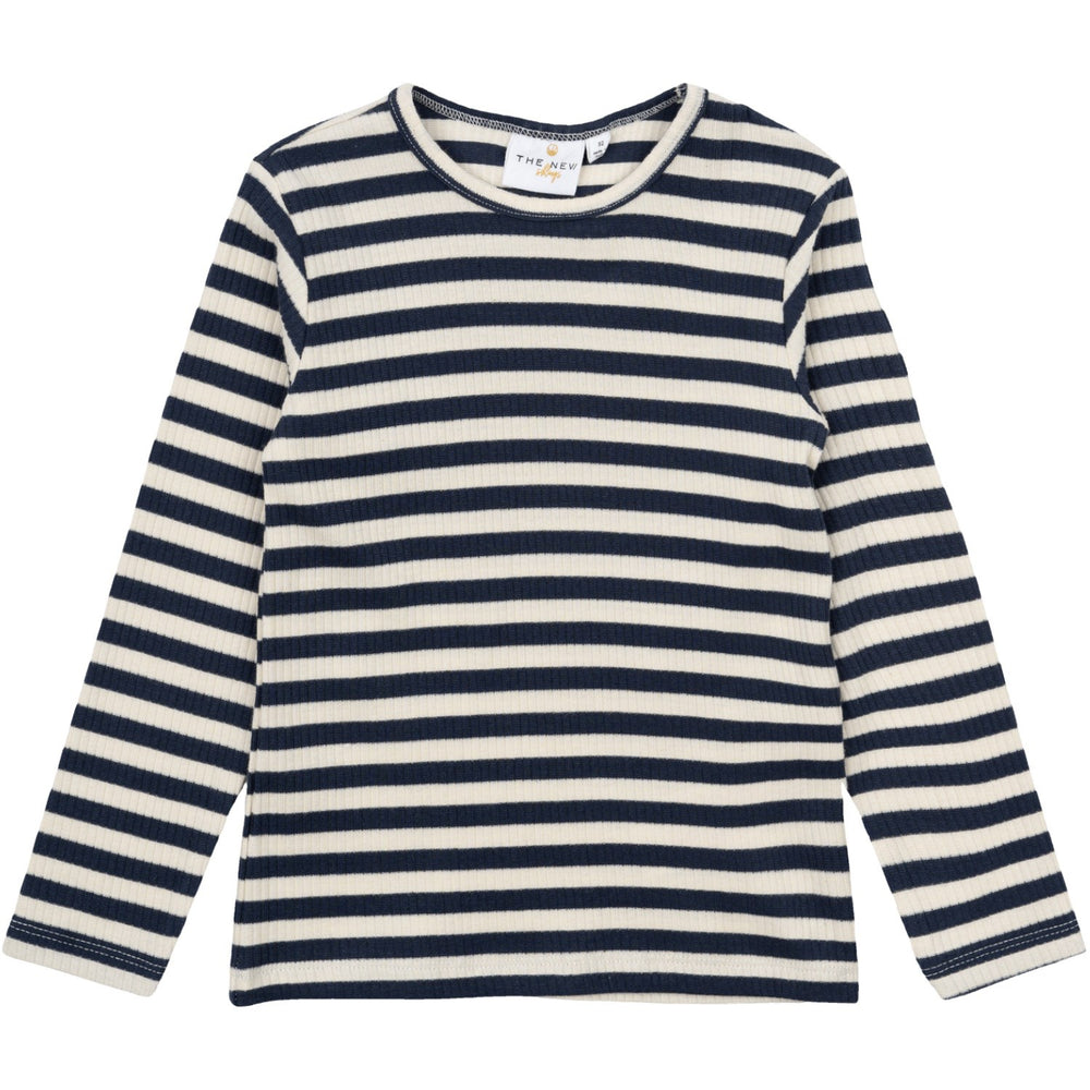 Køb THE NEW Siblings Mood Indigo Striped Fro Uni Rib Bluse