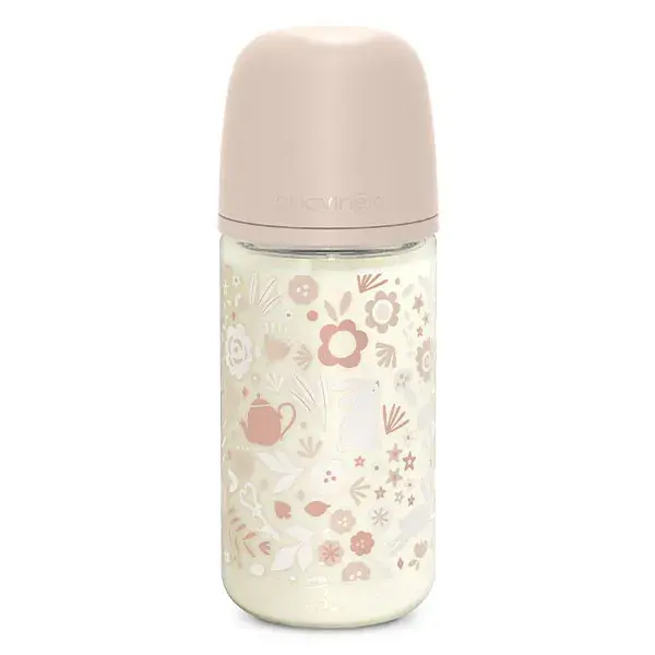 Mamadeira de vidro Suavinex Wonderland com bico SXPro M - Rosa Wonderland - 240ml