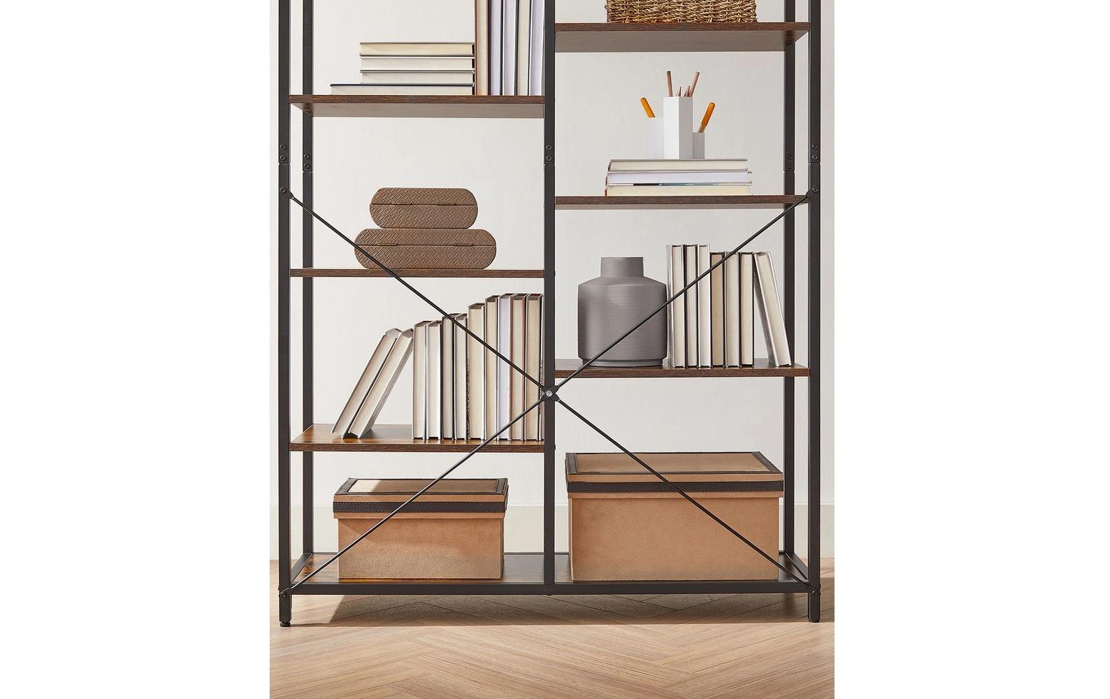 Regal mit 10 Ebenen 100 x 30 x 17 cm, Braun/Schwarz<br>Bücherregal