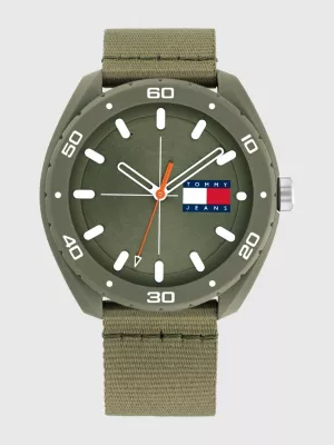 Relógio com pulseira de tecido verde