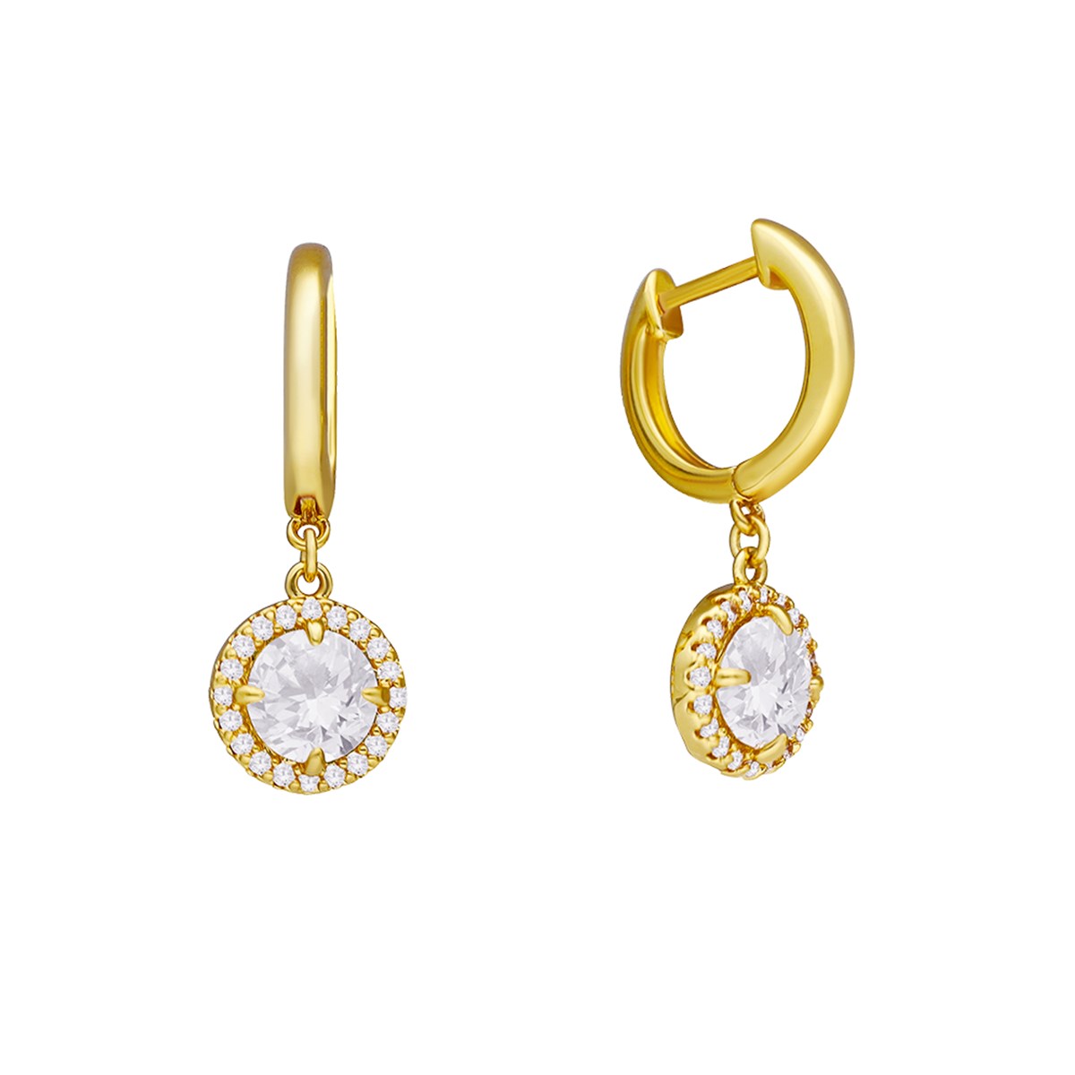 Boucles D'oreilles Dorées Serties Zirconium Blanc