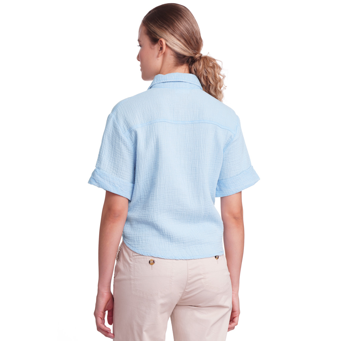 Gina Damen Musselin-Bluse mit Brusttasche hellblau