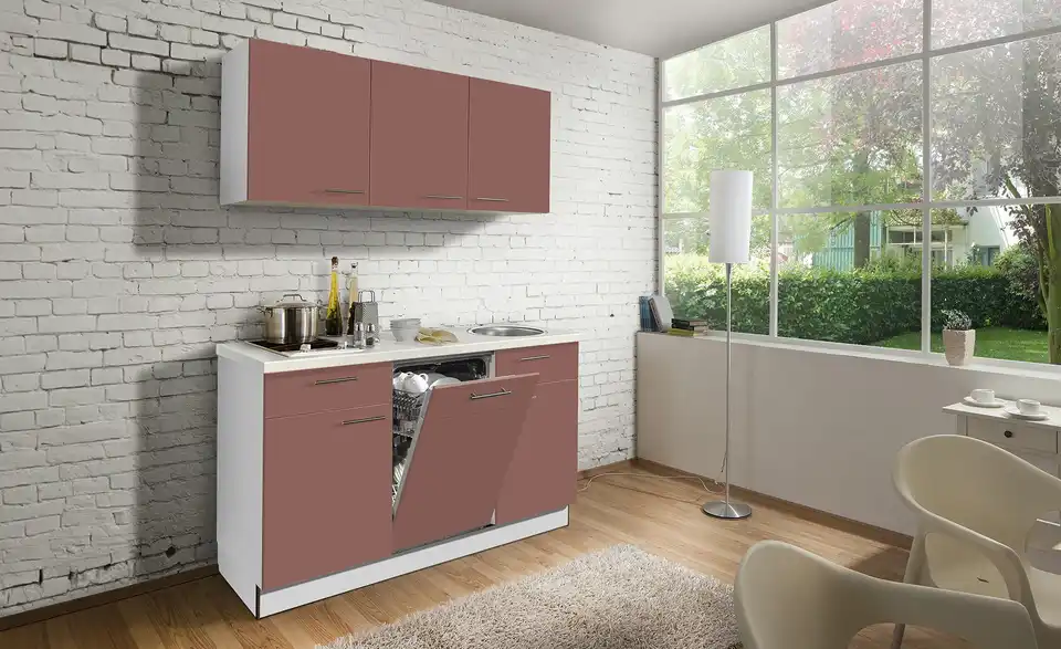 Küchenzeile mit Elektrogeräten Zwolle Rechts Karminrot, Weiß