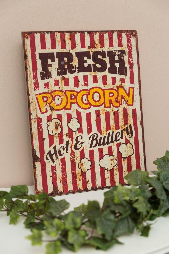 Holzschild POPCORN - bunt - 30x40 cm
