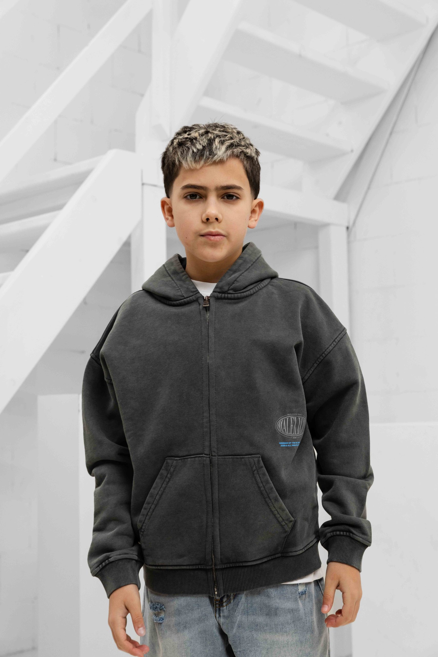 Malelions Relaxed Lifestyle Zip Hoodie Kids Donkergrijs