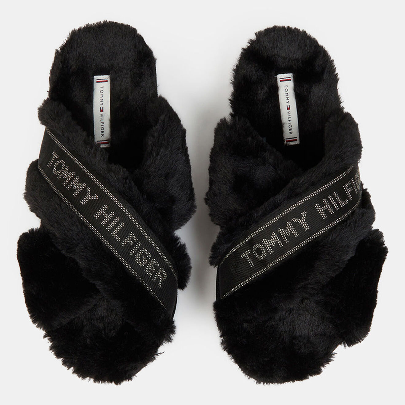 Tommy Hilfiger Chaussons en fausse fourrure Furry noirs