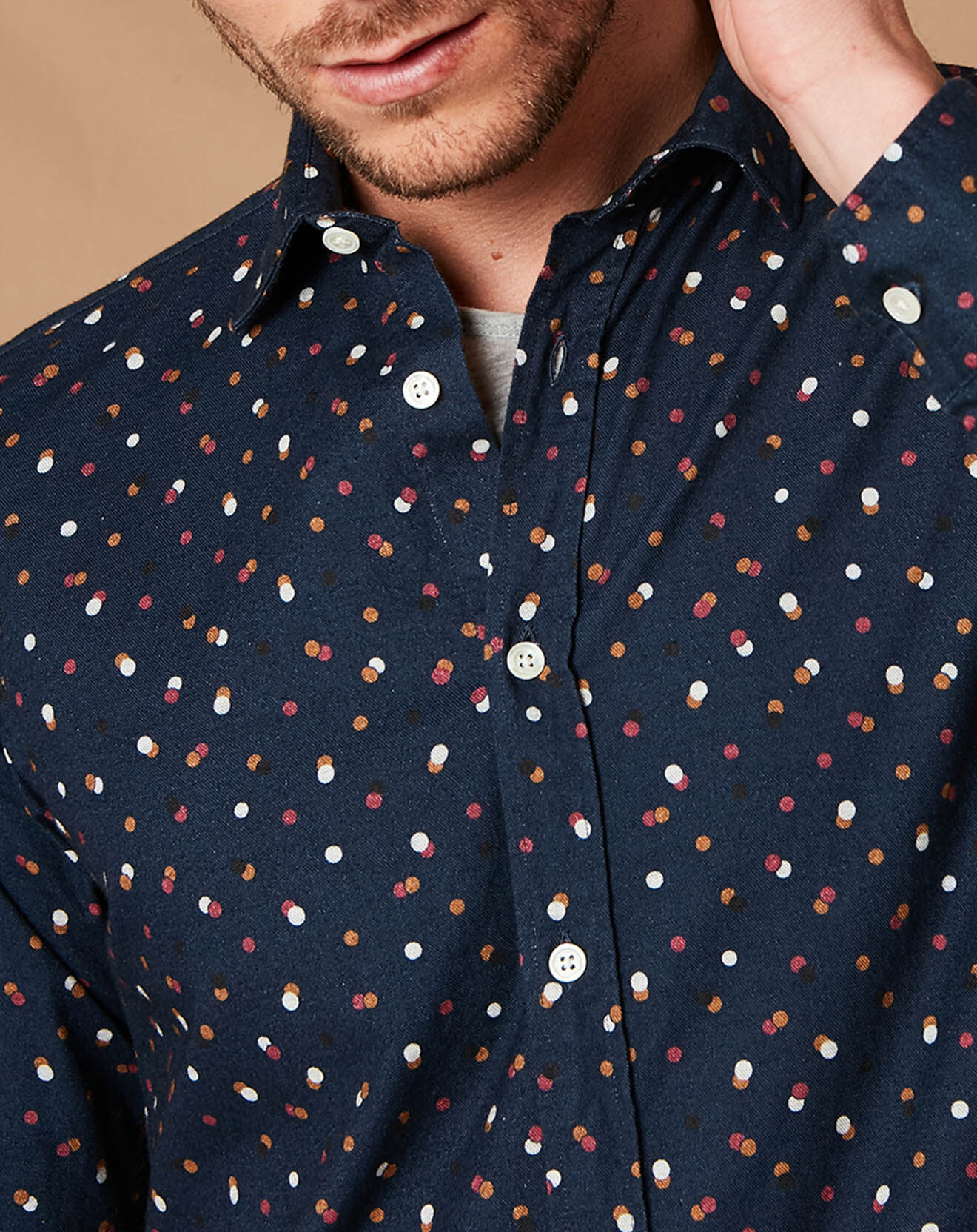 Hartford Chemise Slim Sammy à pois marine/blanc/rose/camel