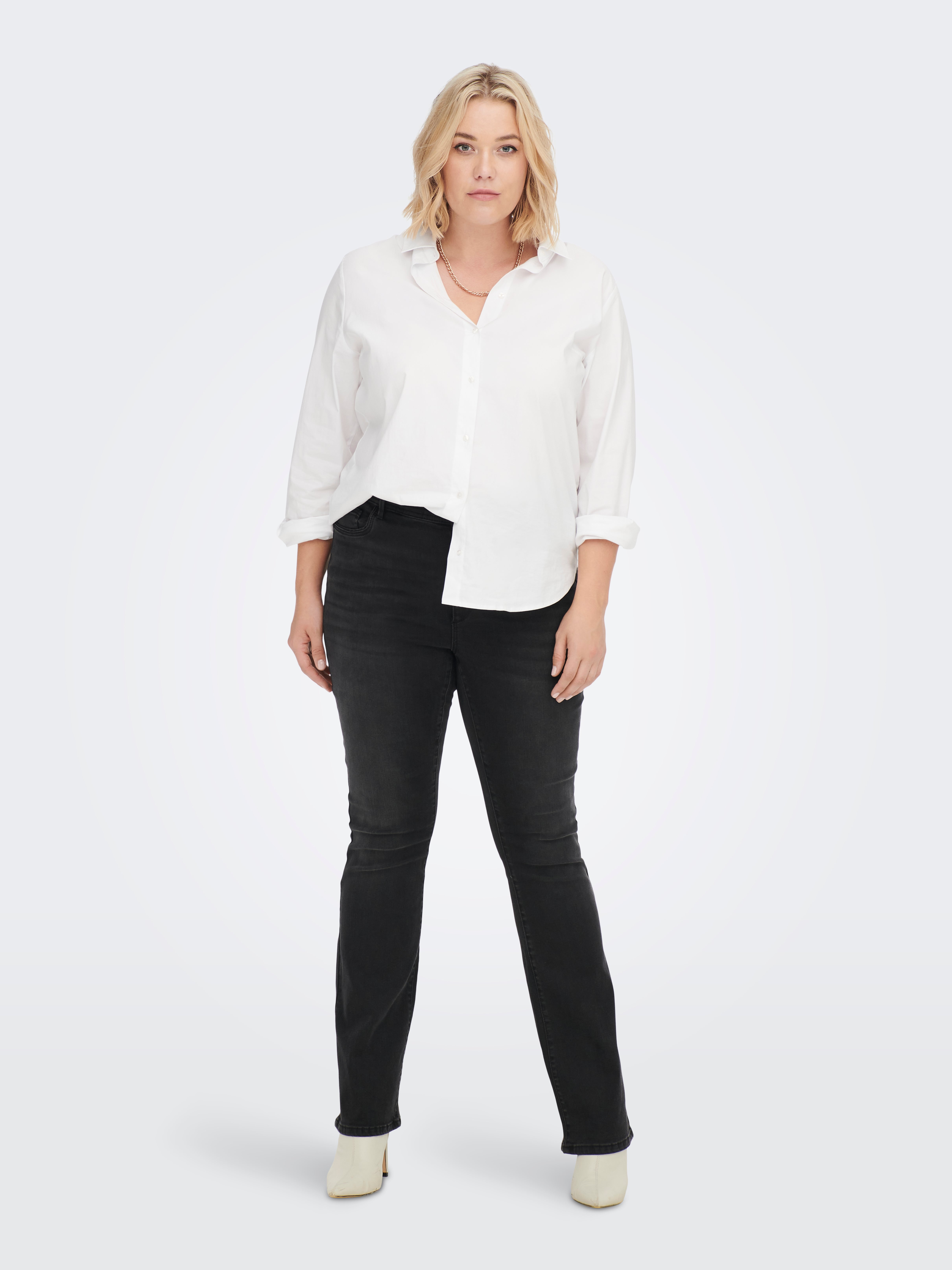 CARSALLY Hohe Taille Ausgestellt Jeans Washed Black