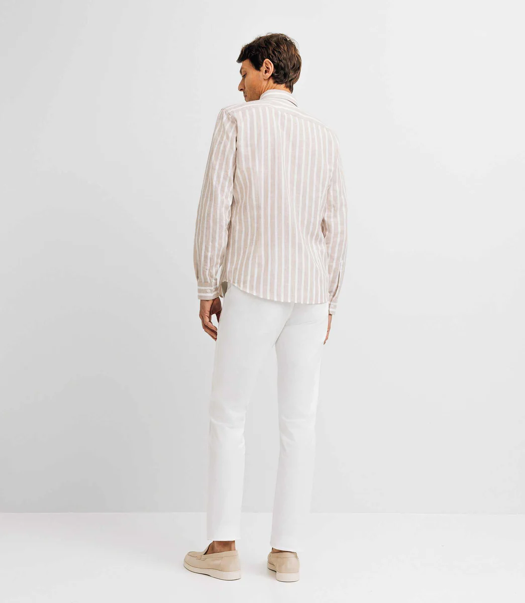 Chemise casual rayée beige et blanche