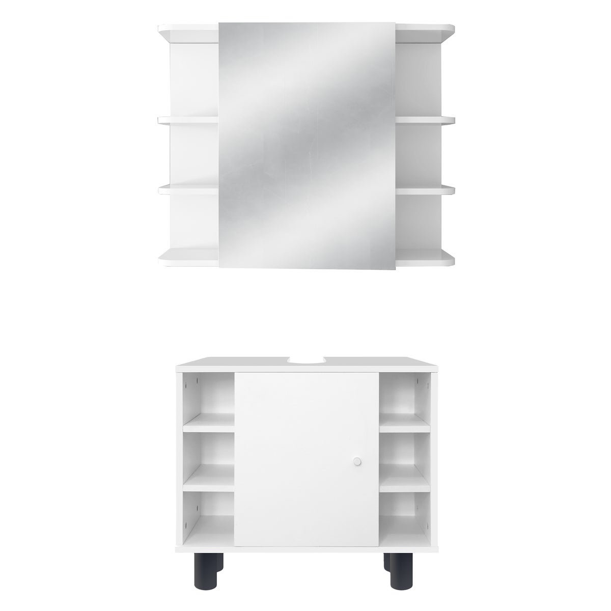 ML-Design 2-delige badkamermeubelset, badkamermeubelset, wastafelmeubel met onderkast, spiegelkast, badkamerkast, moderne stijl, wit, hout, veel opbergruimte