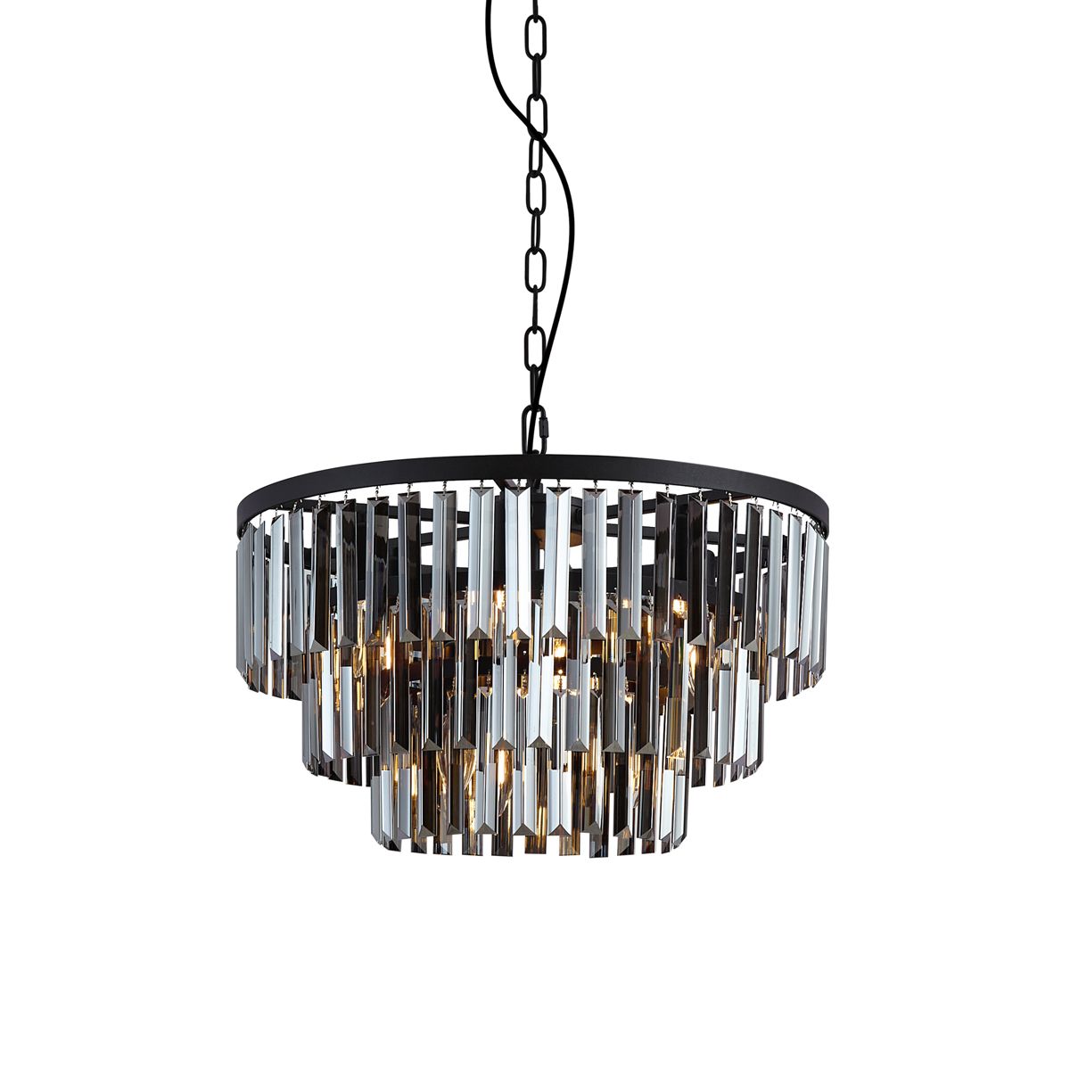Moderne kroonluchter zwart met smoke glas 9-lichts - Amel