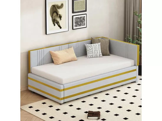Sofabed 90*200, lit multifonctionnel avec sommier à lattes, tissu velours doux pour la peau, gris