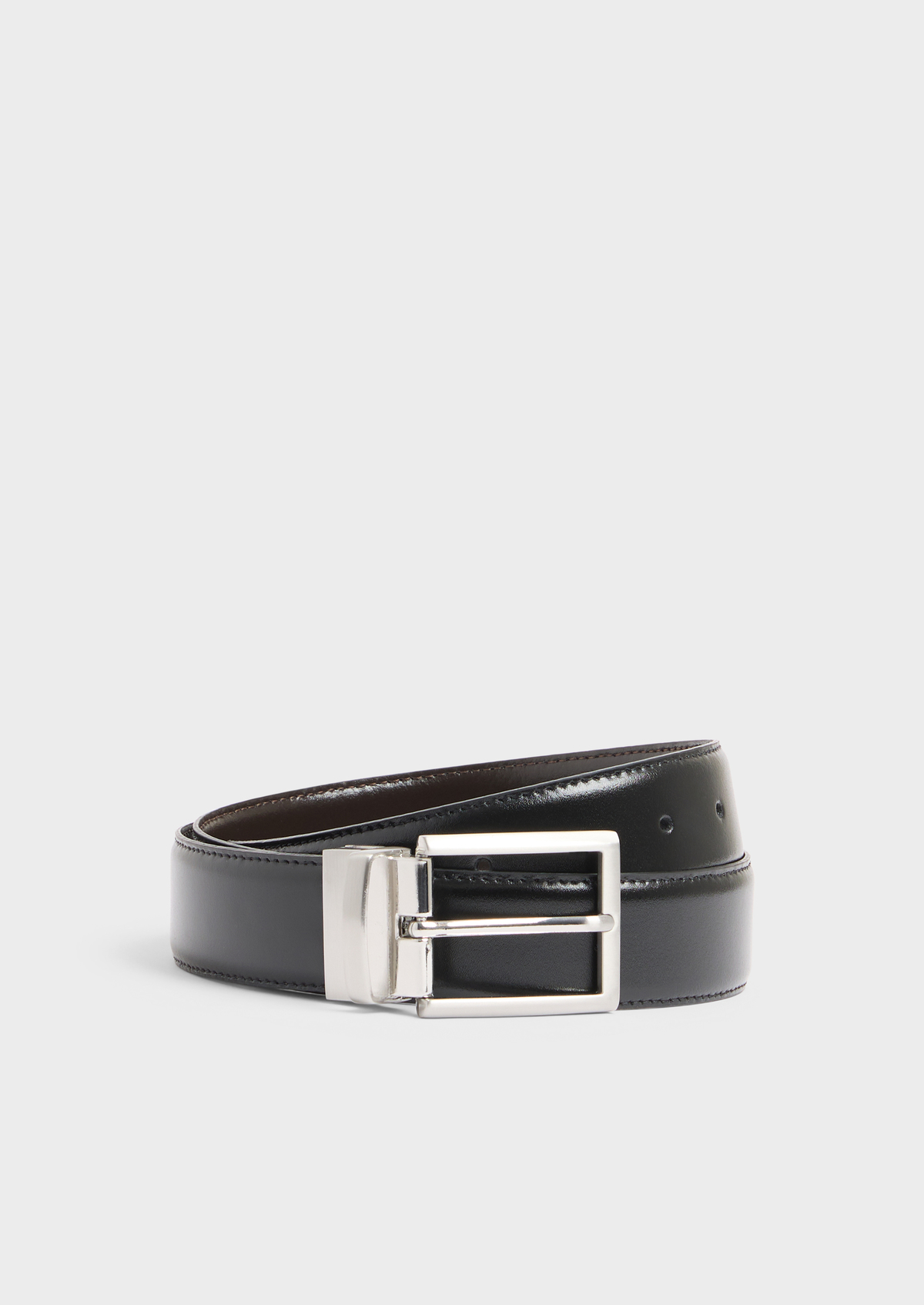 Ceinture ajustable et réversible en cuir noir