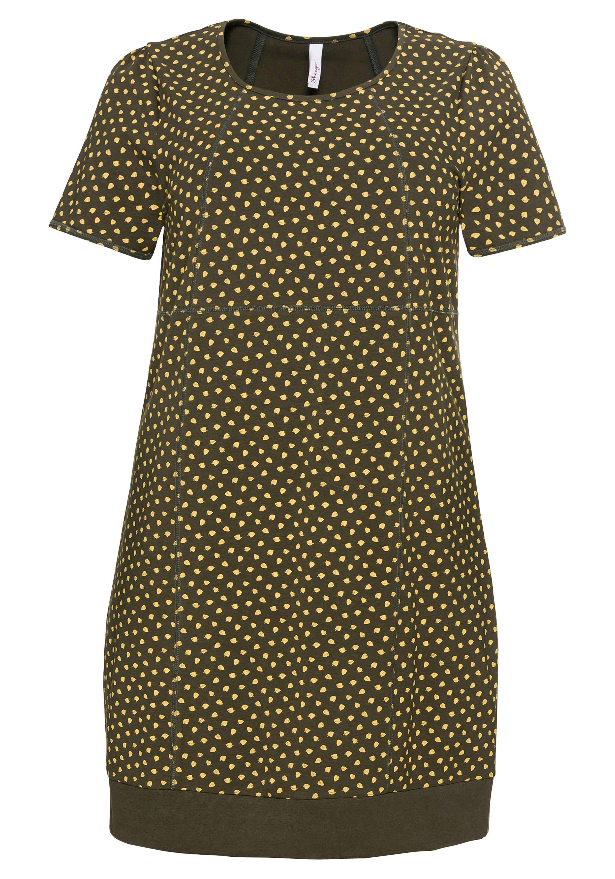 Jerseykleid mit Alloverdruck und Rippbund am Saum