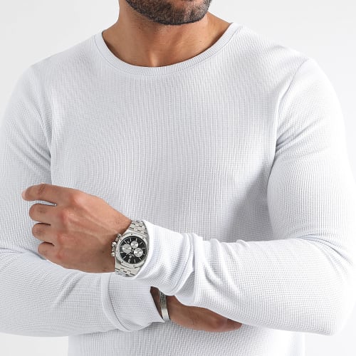 Tee Shirt Manches Longues Texturé Waffle 3065 Blanc