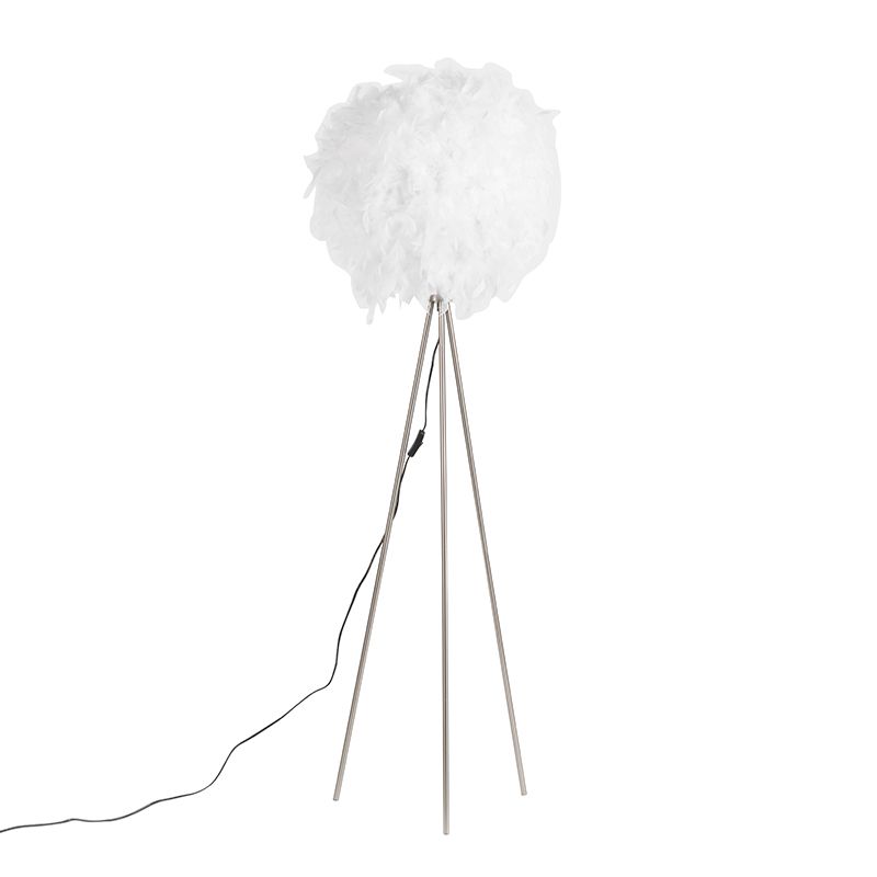 Landelijke vloerlamp staal met wit - Feather