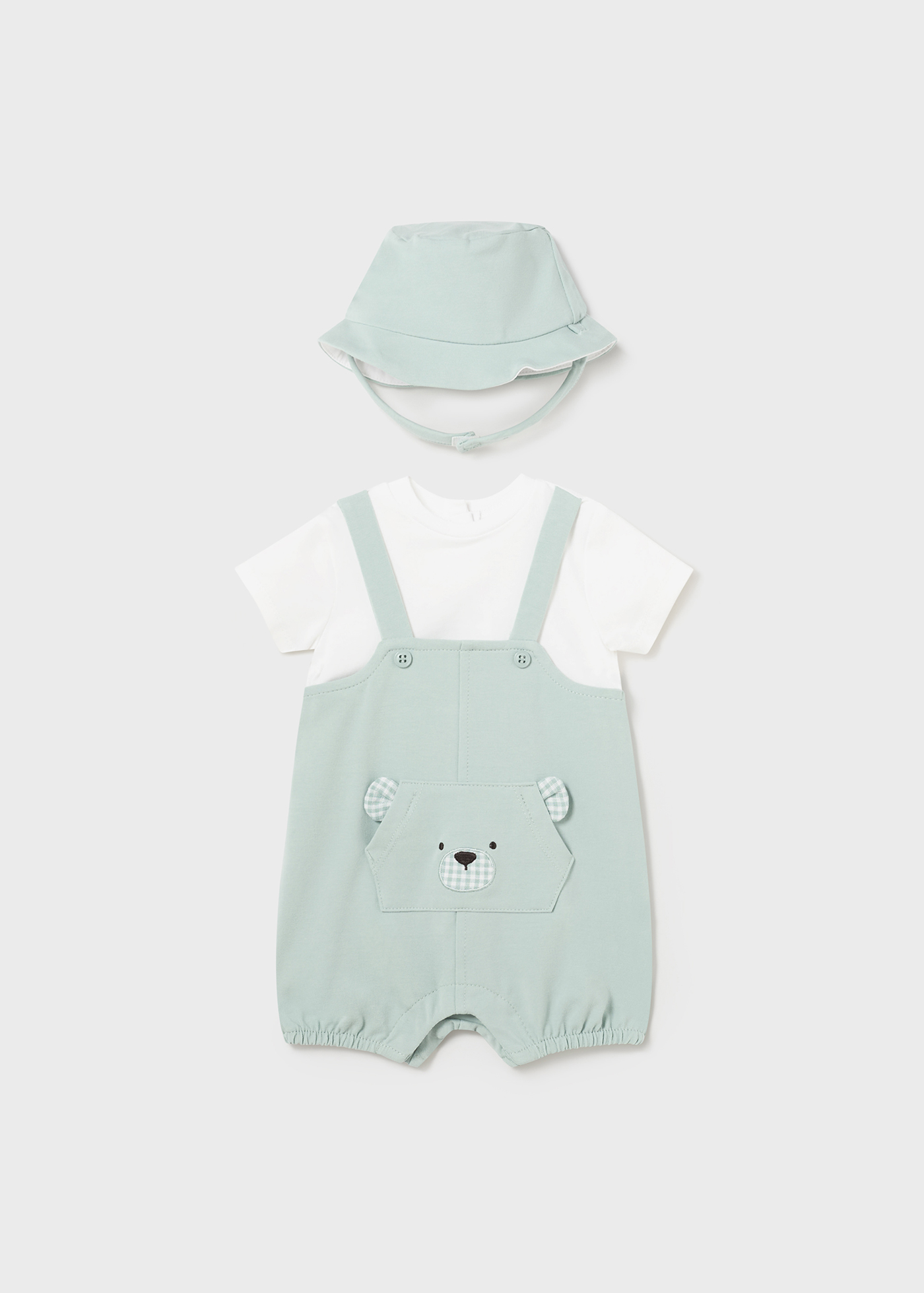 Macacão infantil Better Cotton Jade com gorro.