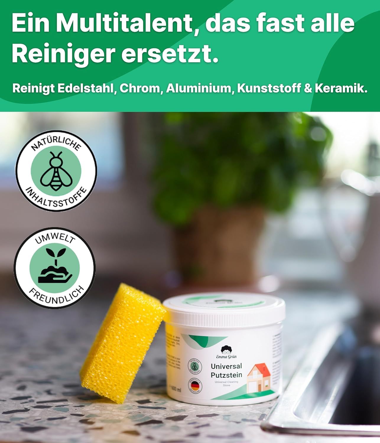 Emma Grün® Universal Putzstein inkl. Schwamm