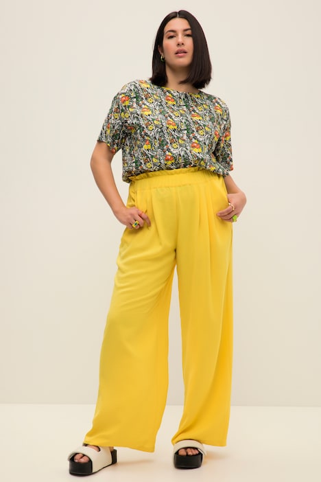 Hose, weites Bein, High Waist, Elastikbund