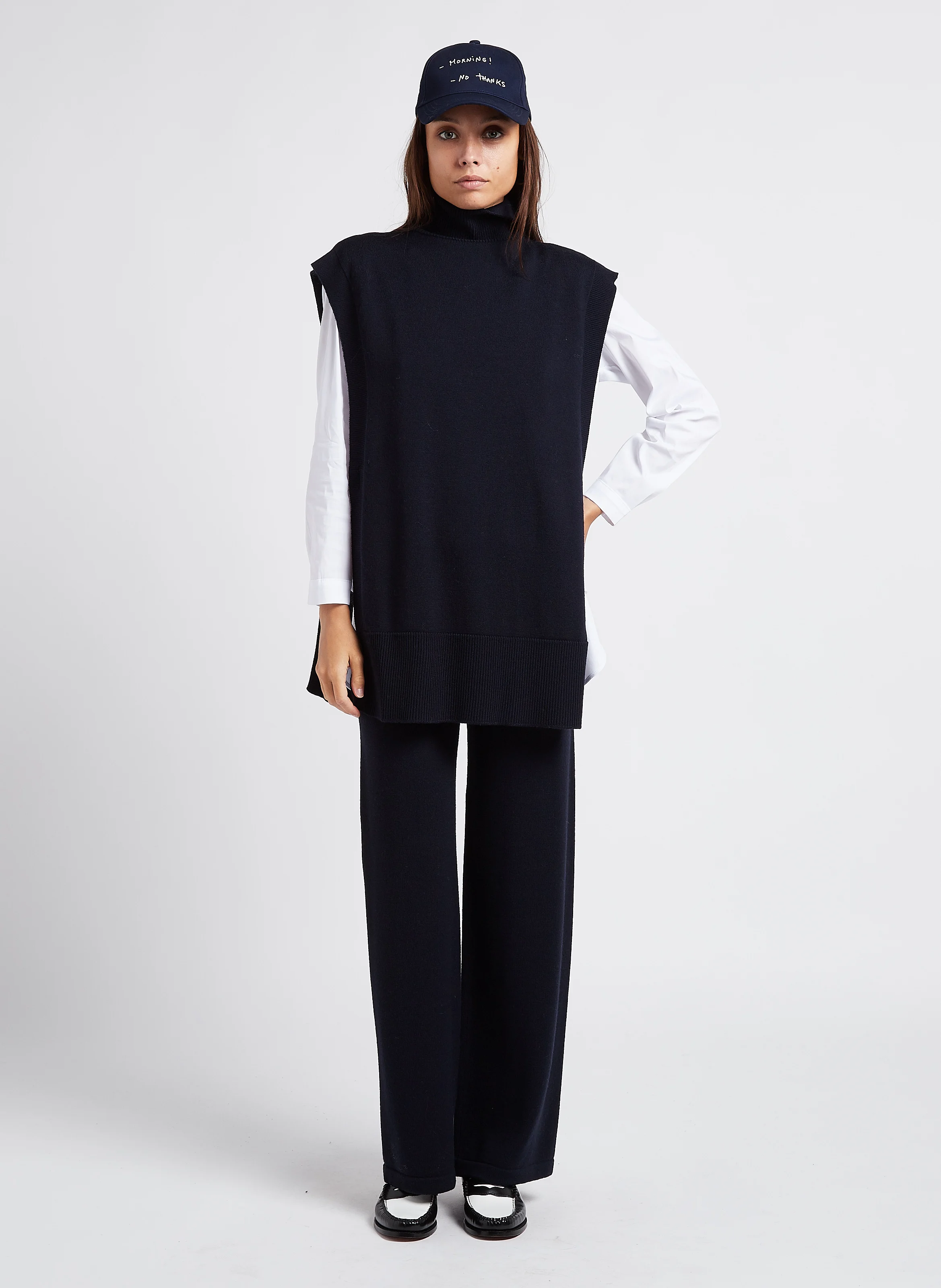 Chemise ample à col classique en coton mélangé | Blanc