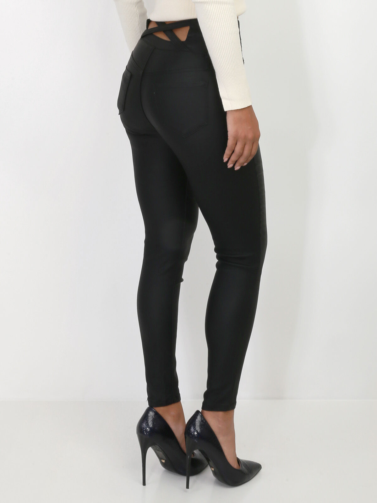 Pantalon enduit cut-out- Noir