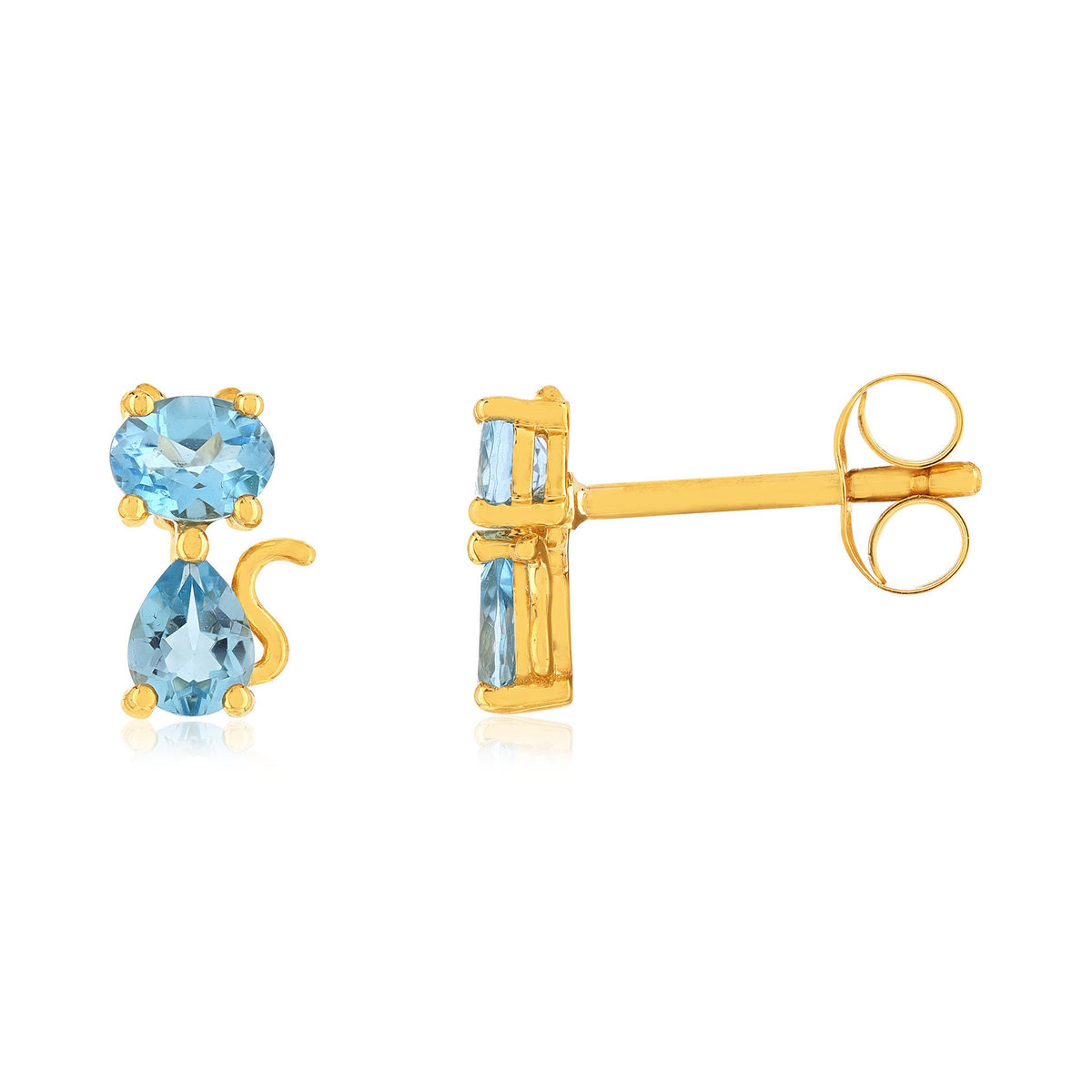Boucles d'oreille or 375 jaune topaze bleues