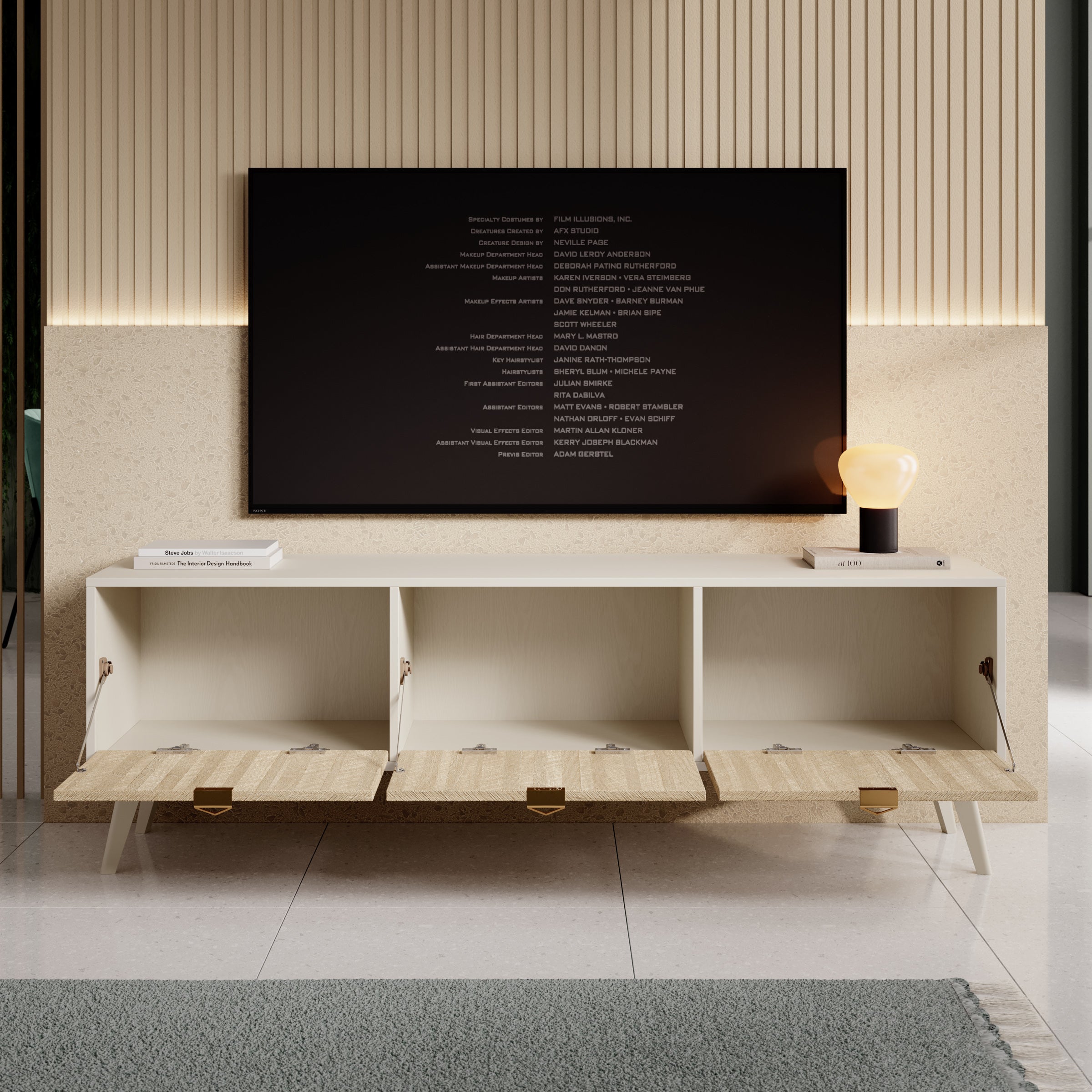 Meubella - TV-Meubel Essence - Beige - Licht eiken - 158 cm
