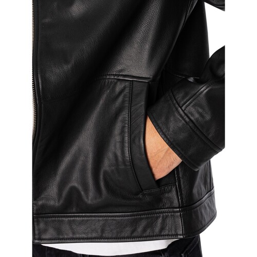 BOSS - Chaqueta De Cuero Lokis Negro