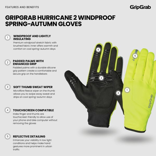 GripGrab Hurricane 2 Midseason Cykelhandsker, Hi-Vis