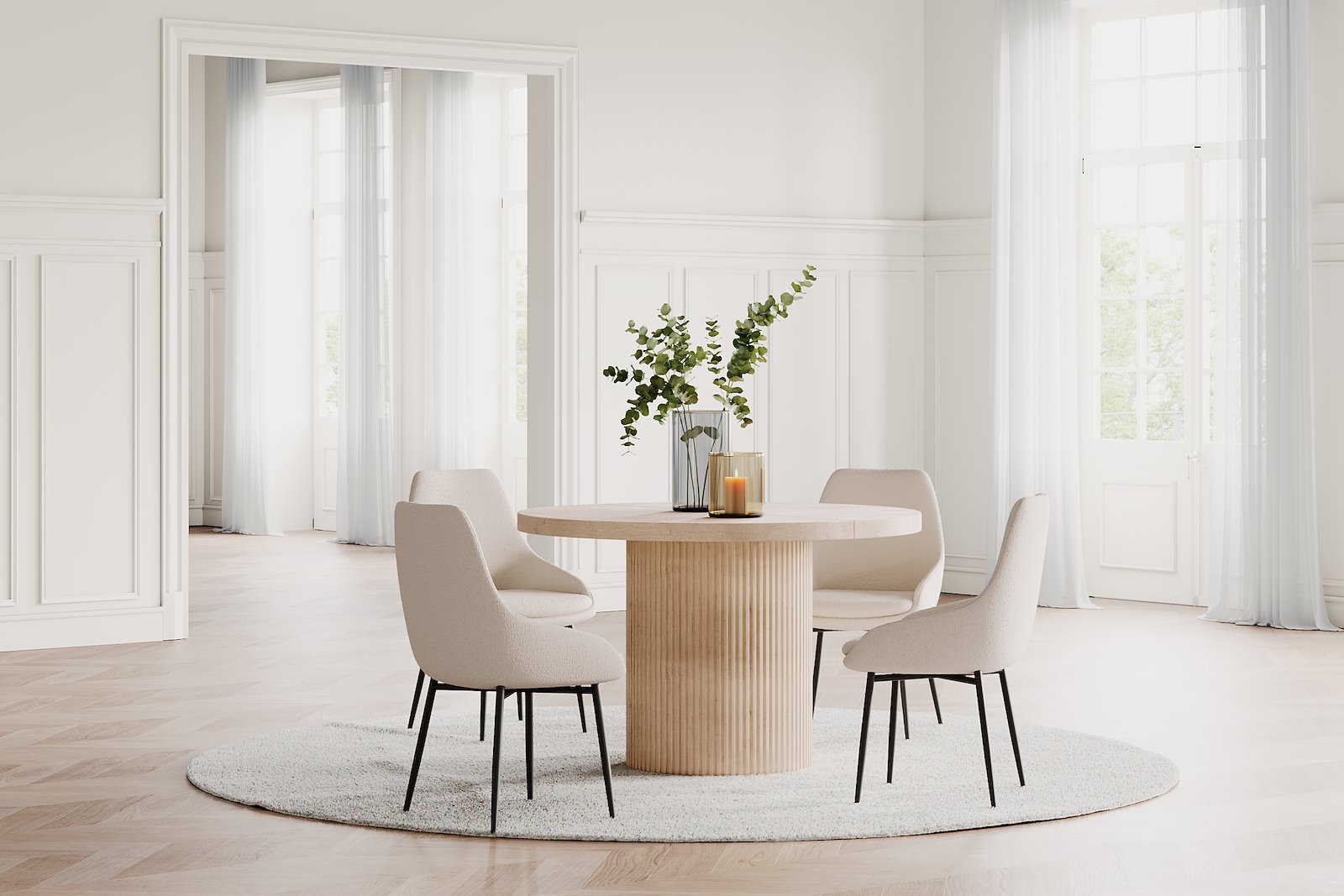 Nero spisestol Offwhite bouclé med sortlakkerte ben