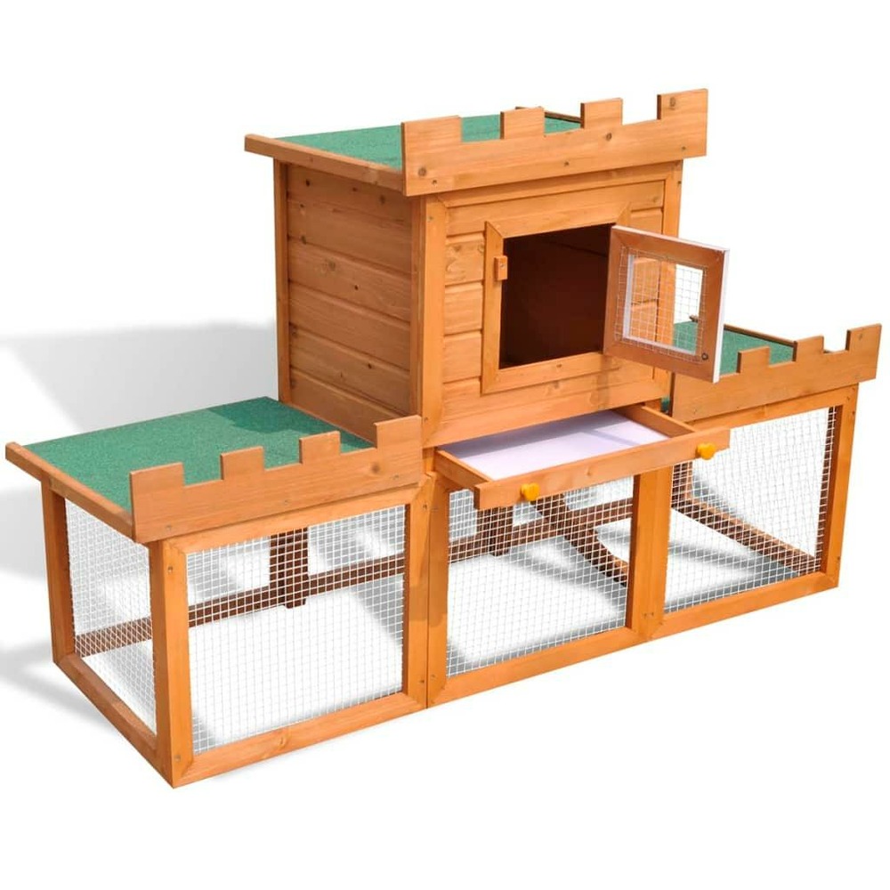 Clapier cage large d'extérieur 142 x 50 x 101 cm bois marron