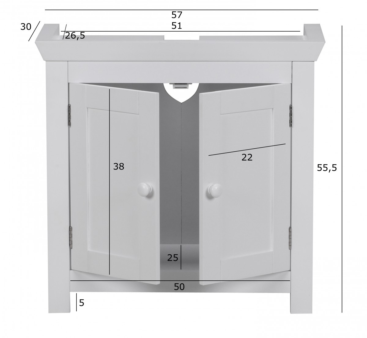 Waschbeckenunterschrank - weiß - 57 cm breit