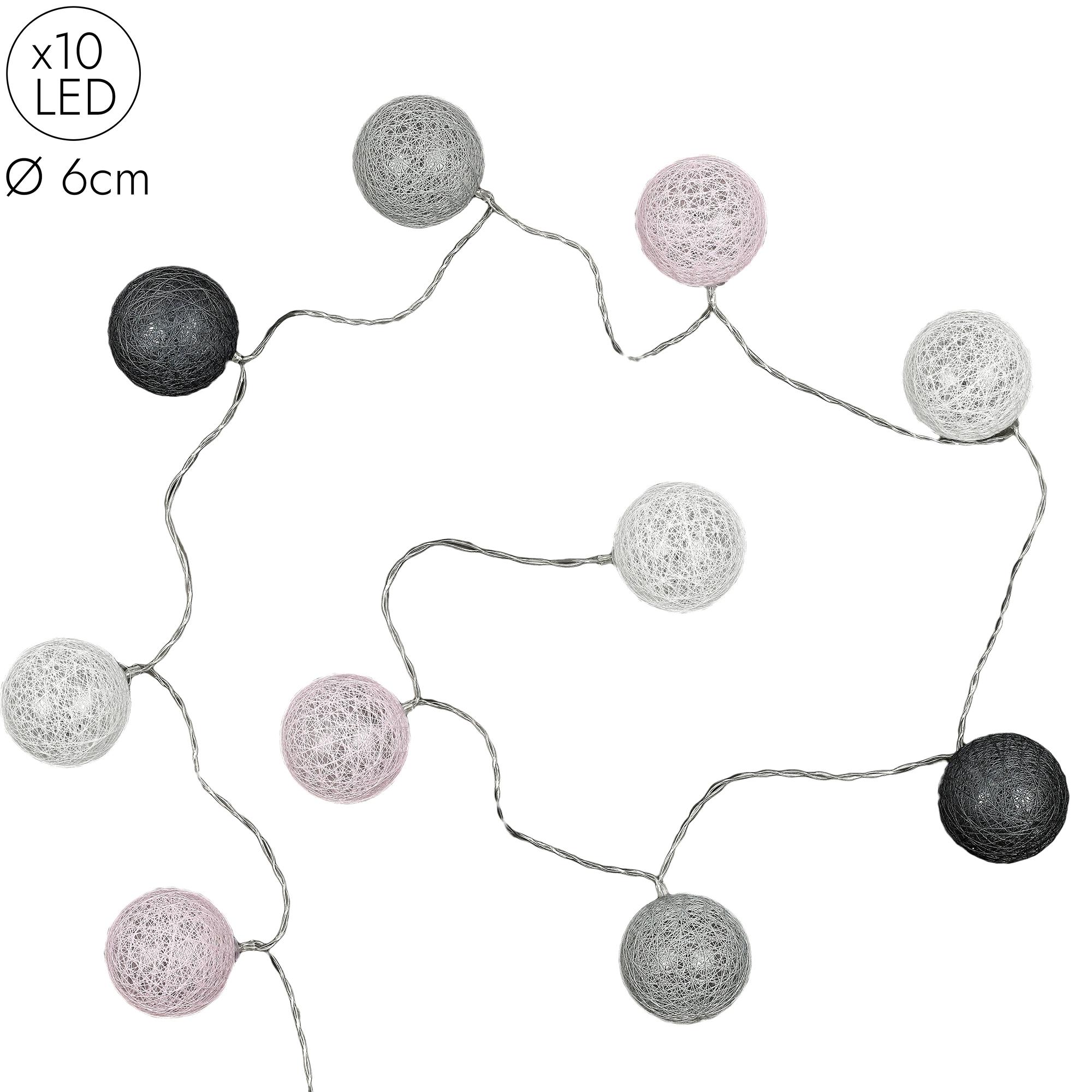 GUIRLANDE BOULE GRIS ROSE 10 LED D.6CM 1M92