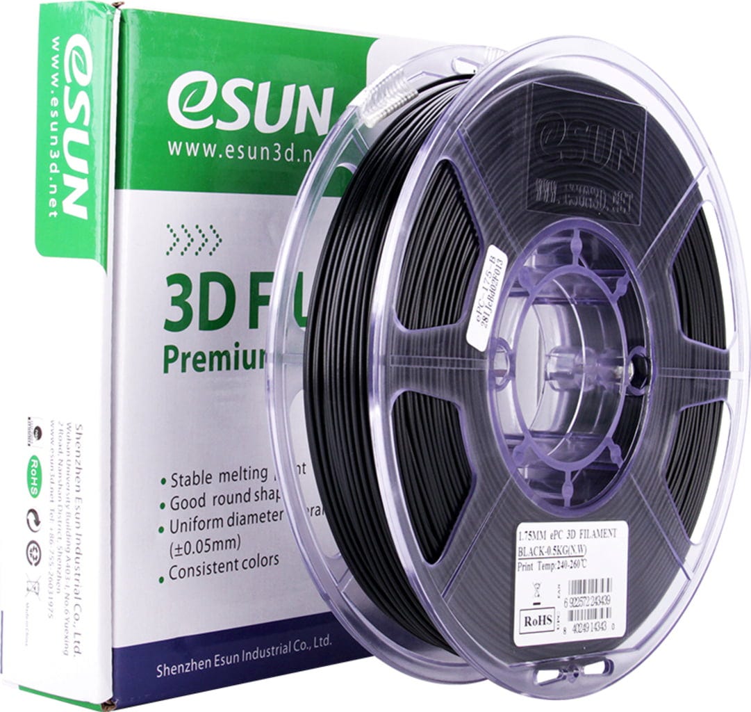 eSUN  PC Black, 1,75 mm / 500 g    Langlebiges Filament mit ausgezeichneten mechanischen Eigenschaften