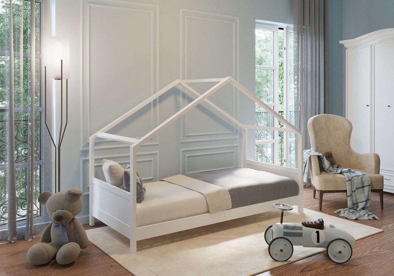 Huisbed - Kinderbed - Wit - Massief Hout