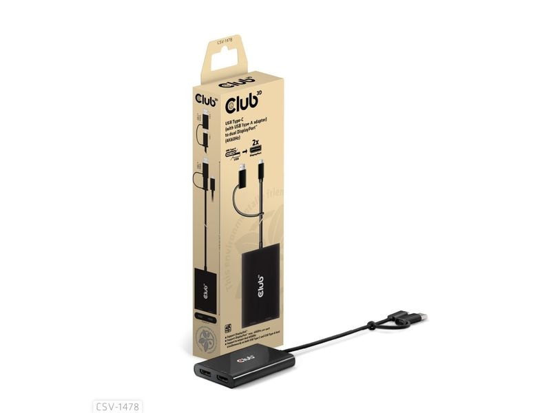 Club 3D Adapter CSV-1478 USB Typ-C mit USB-A Adapter dual DisplayPort
