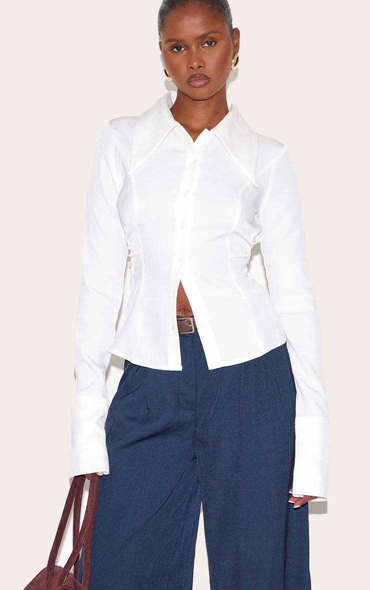 Blanc Chemise Cintrée À Col Surdimensionné