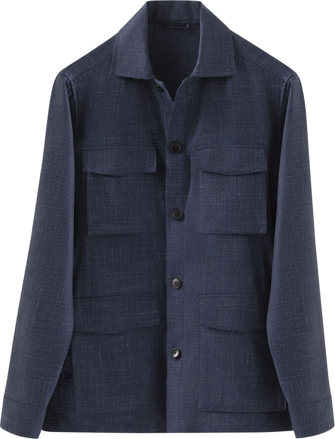 ETON Navy Blue Wool Linen Drawstring Overshirt Blå