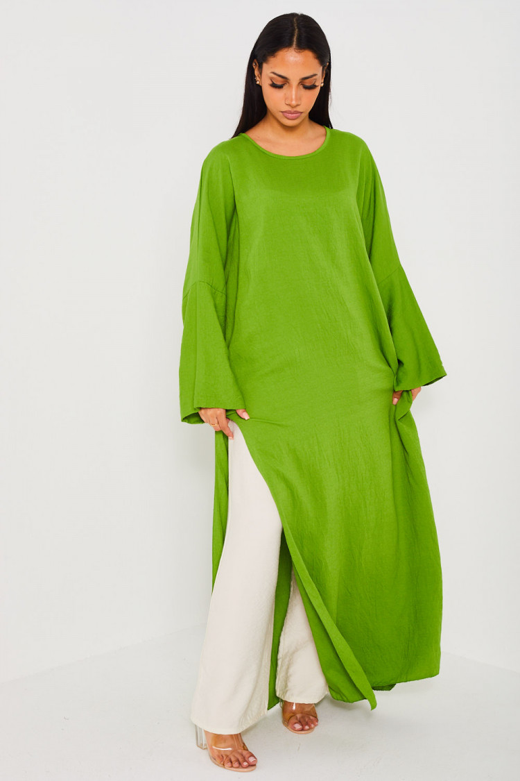 Ensemble 2 pièces robe + pantalon vert et beige