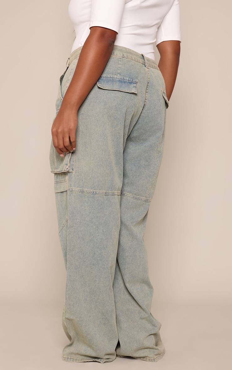Délavage Vintage Jean Denim Cargo Grande Taille Jambe Large