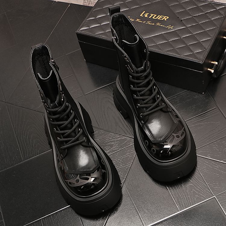Mr Ozera - Lettering Lace-Up Platform Korte Laarzen