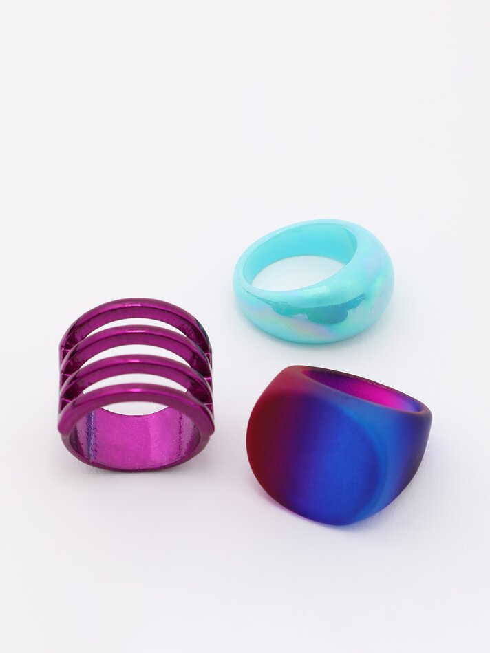 Conjunto de 3 anéis - Azul Claro