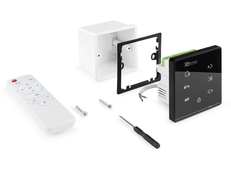 Power Dynamics Verstärker Pro Powerline A100B 4x 20W, Schwa Einbau-Audio System mit Bluetooth und MP3-Player (USB und SD-Karte), für 4 Lautsprecher