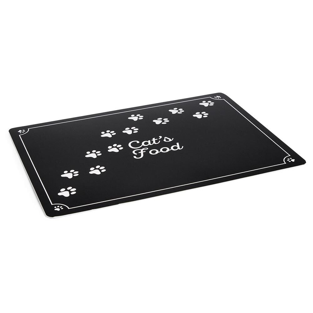 Tapis repose gamelle pour chat plastique imprimé - 43x32cm