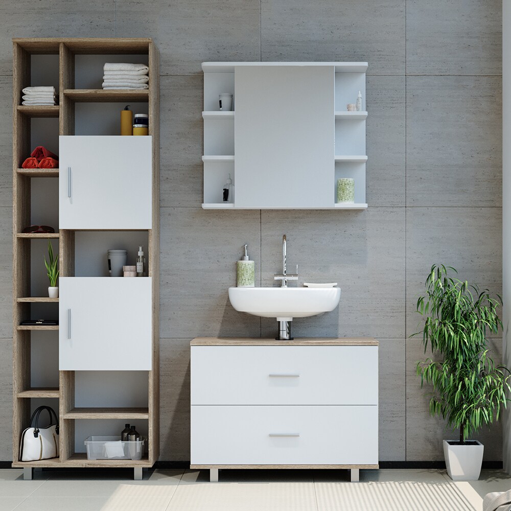 VICCO Badmöbel Set ILIAS Weiß Eiche Spiegel Kommode Unterschrank Badschrank