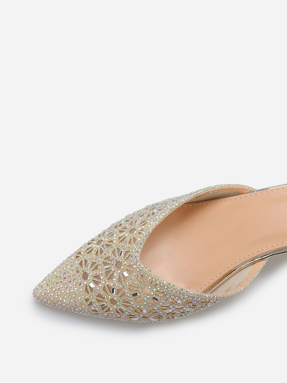 Mules pointues et ajourées à strass- Doré