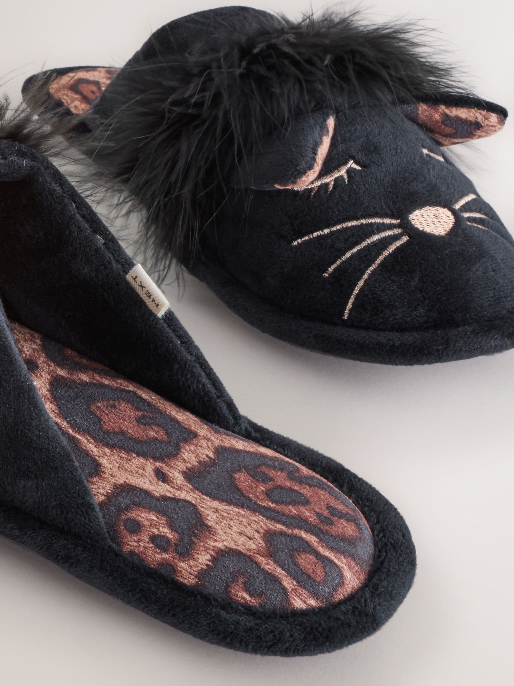 Zwart met katten - Pantoffels met imitatiebont