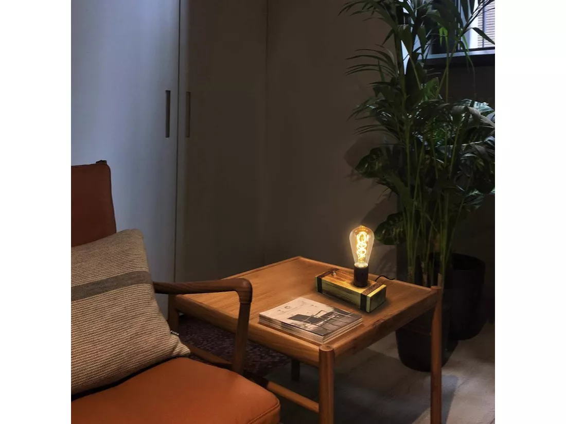 Nettlife Lampe de table en bois vintage, lampe de chevet E27 rétro 20cm, modèle industriel, prise intégrée pour chambre/salon - Ampoules non fournies